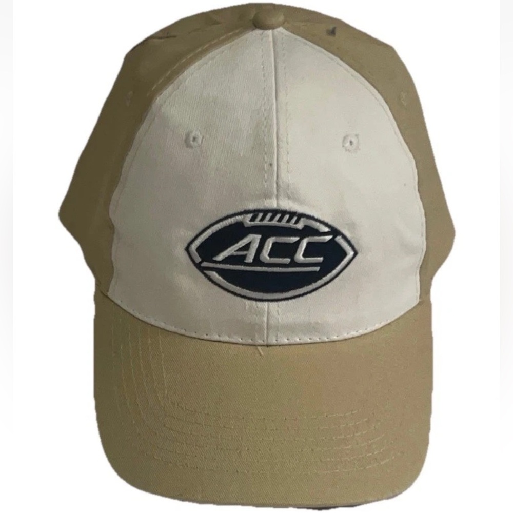 ACC Conference NCAA Football Logo Beige Cream VelcroBack StrapBack Hat RARE
